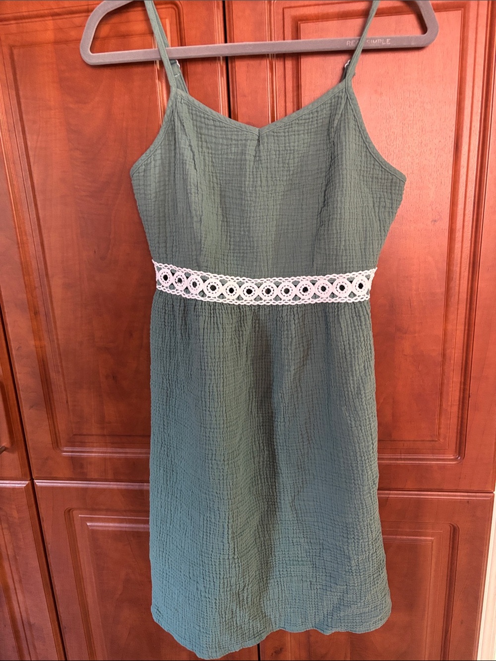 PatPat Green Mini Dress with White Crochet Waist